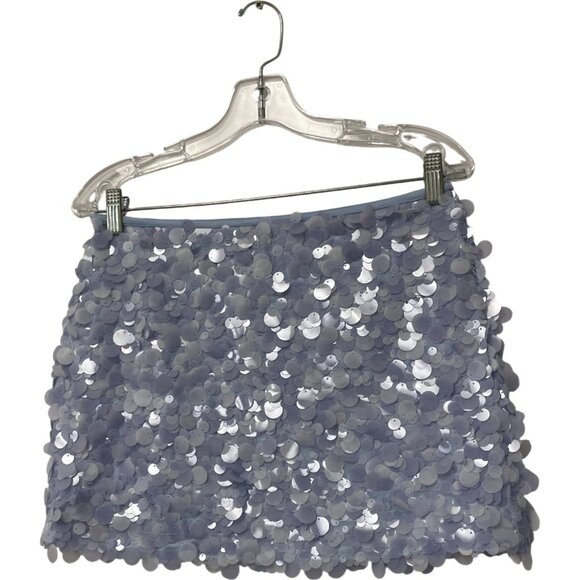 Zara Womens Mini Sequin Skirt Size S Light Blue Short Side Zip 3920/221 NWT - Picture 3 of 16